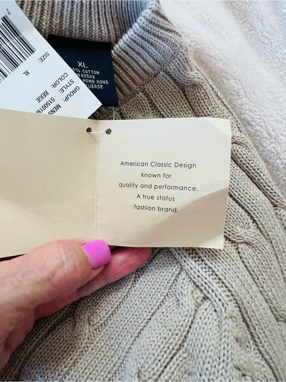 Woods & Gray Cable Knit V Neck Sweater XL Beige 100% Cotton Classic Old Money - Picture 4 of 14